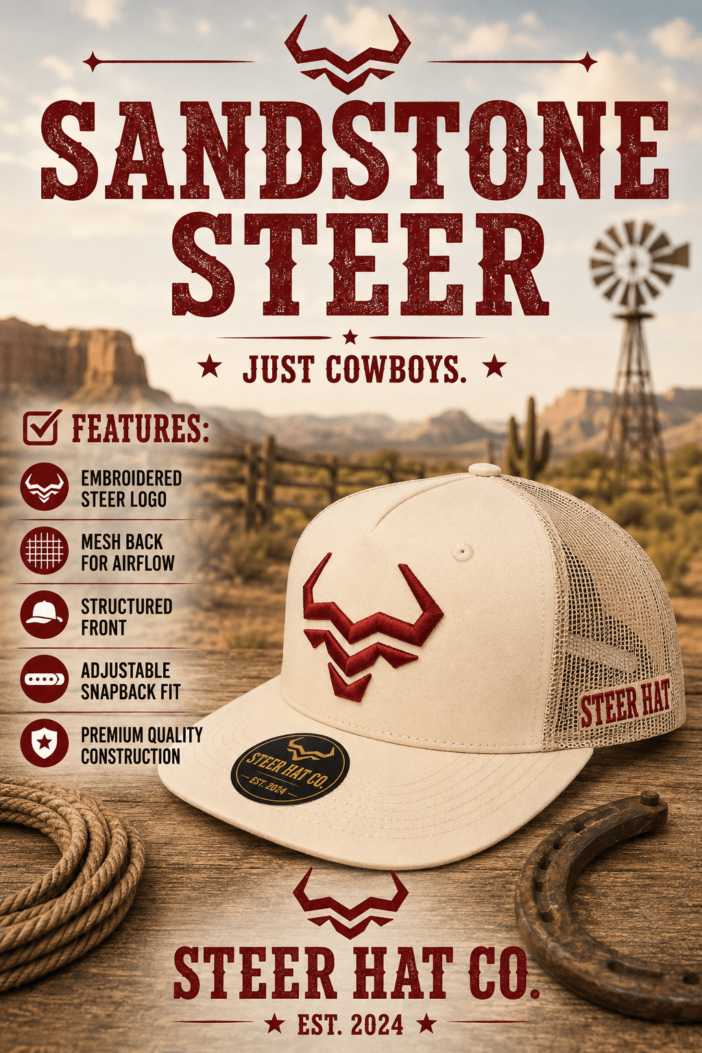 Sandstone Steer By Steer Hat Co | Premium Western Hat - MIKE'S CUSTOM BOLOS
