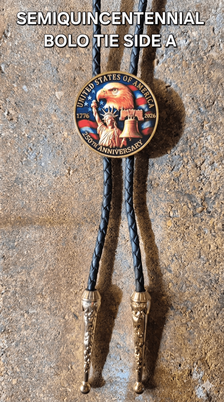 SEMIQUINCENTENNIAL BOLO TIE (SIDE B) ~ Limited Edition U.S. Semiquincentennial Commemorative Bolo Tie - MIKE'S CUSTOM BOLOS