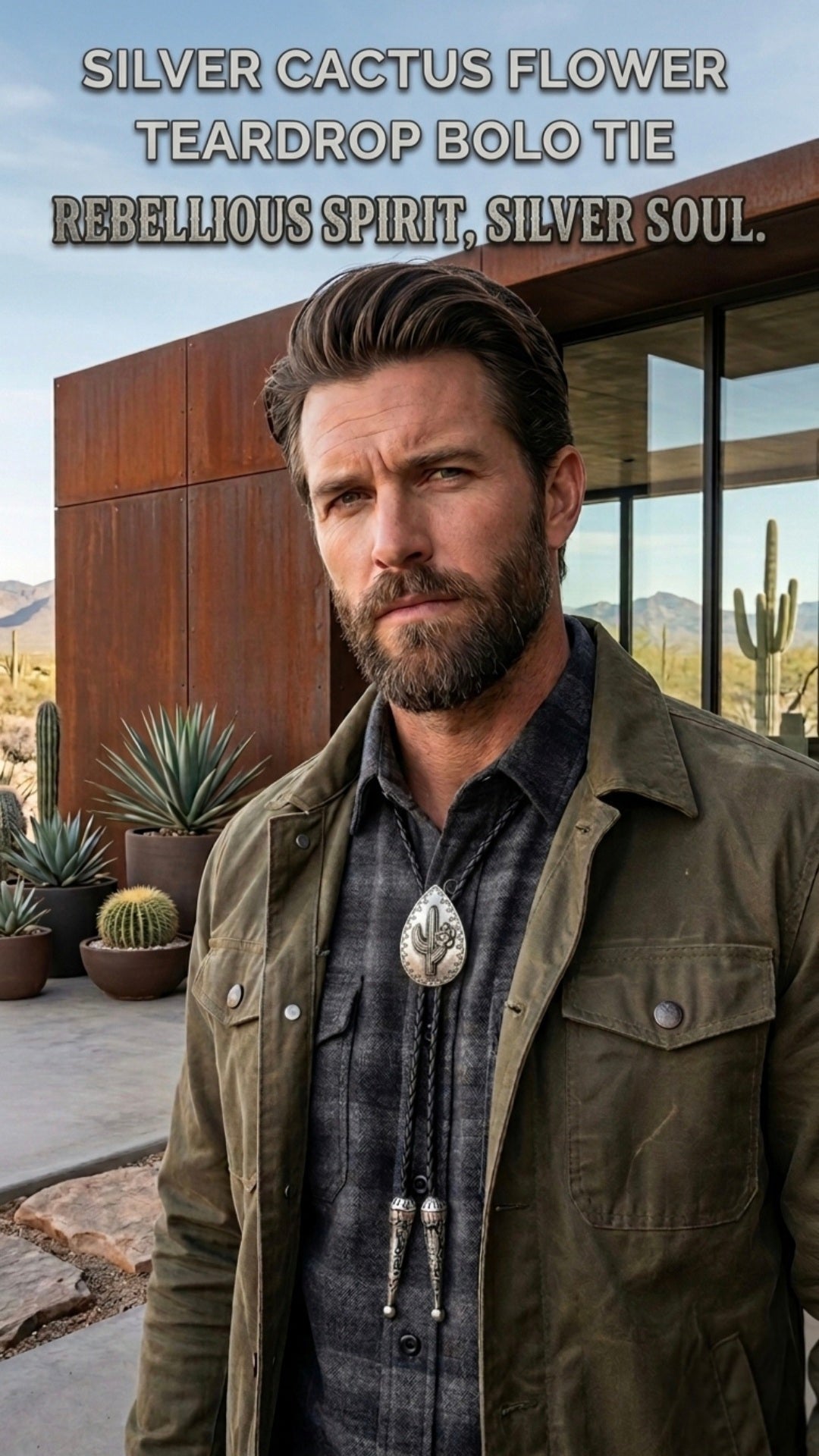 SILVER CACTUS FLOWER TEARDROP BOLO TIE - MIKE'S CUSTOM BOLOS