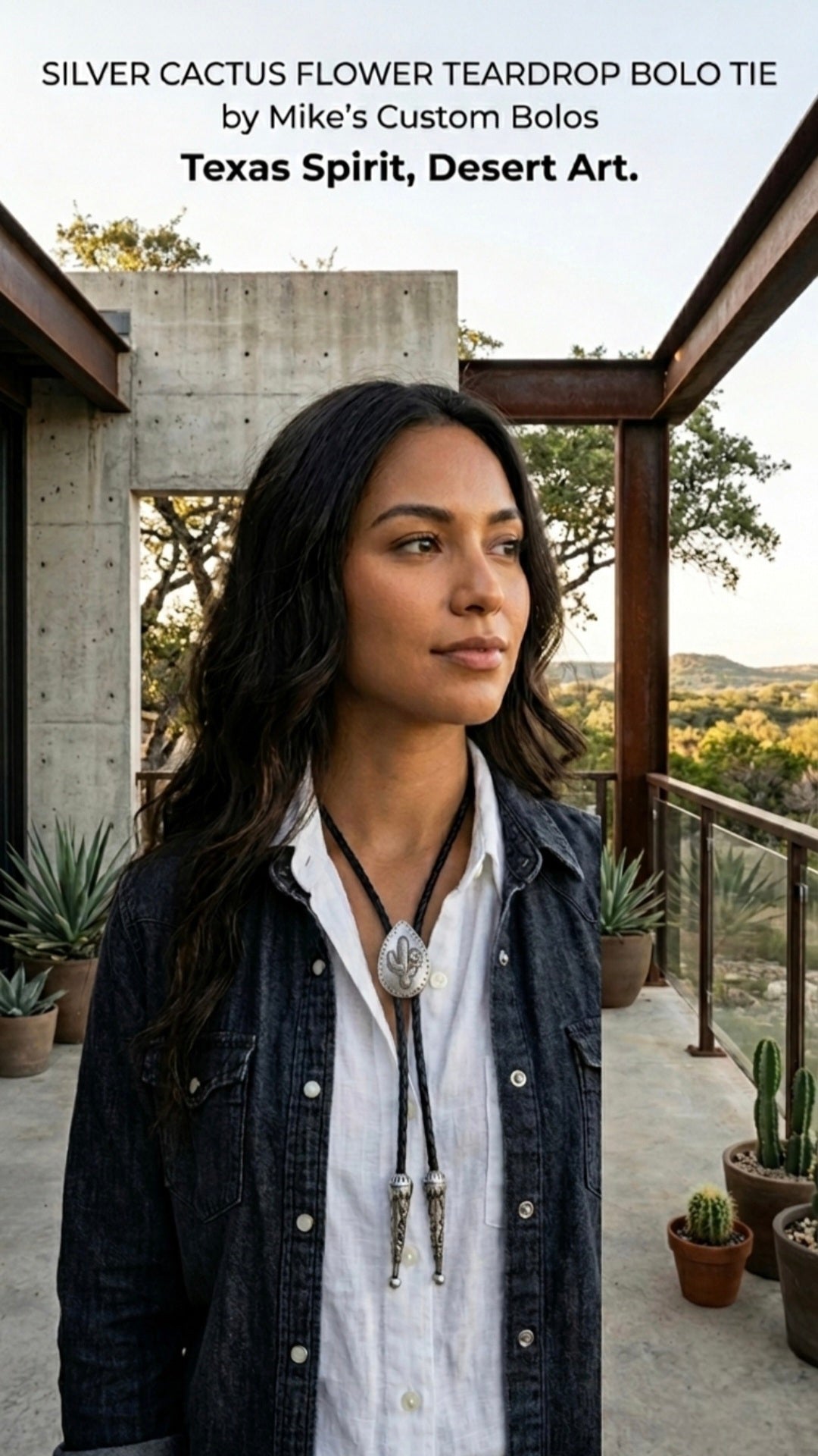 SILVER CACTUS FLOWER TEARDROP BOLO TIE - MIKE'S CUSTOM BOLOS