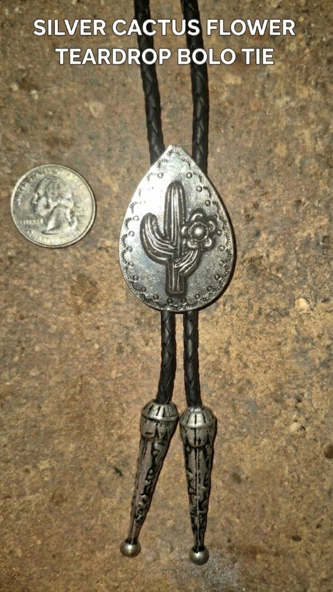 SILVER CACTUS FLOWER TEARDROP BOLO TIE - MIKE'S CUSTOM BOLOS
