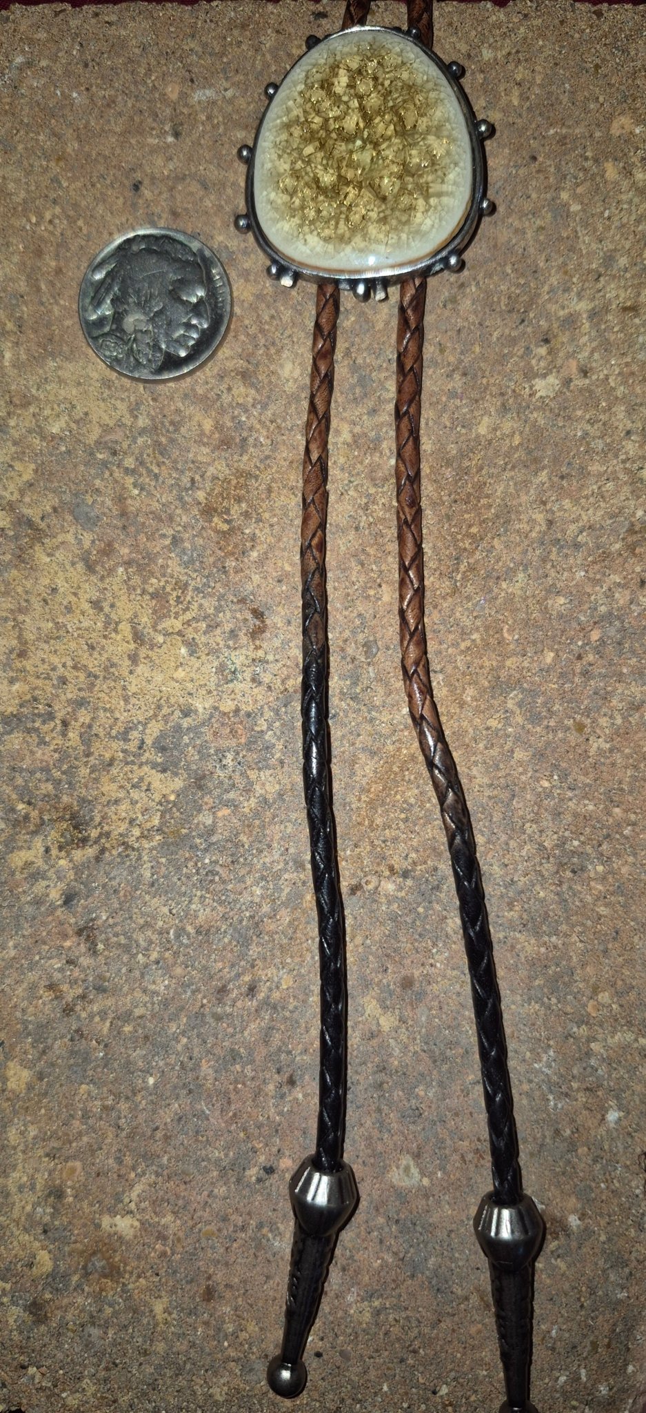 SMALL CRACKLE QUARTZ BOLO TIE - MIKE'S CUSTOM BOLOS