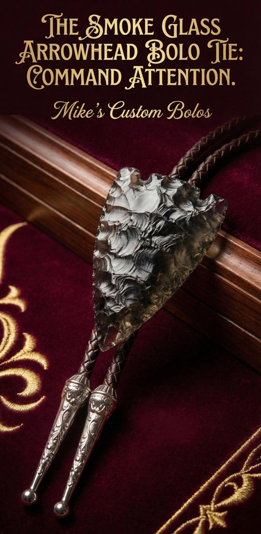 SMOKE GLASS ARROWHEAD BOLO TIE - MIKE'S CUSTOM BOLOS