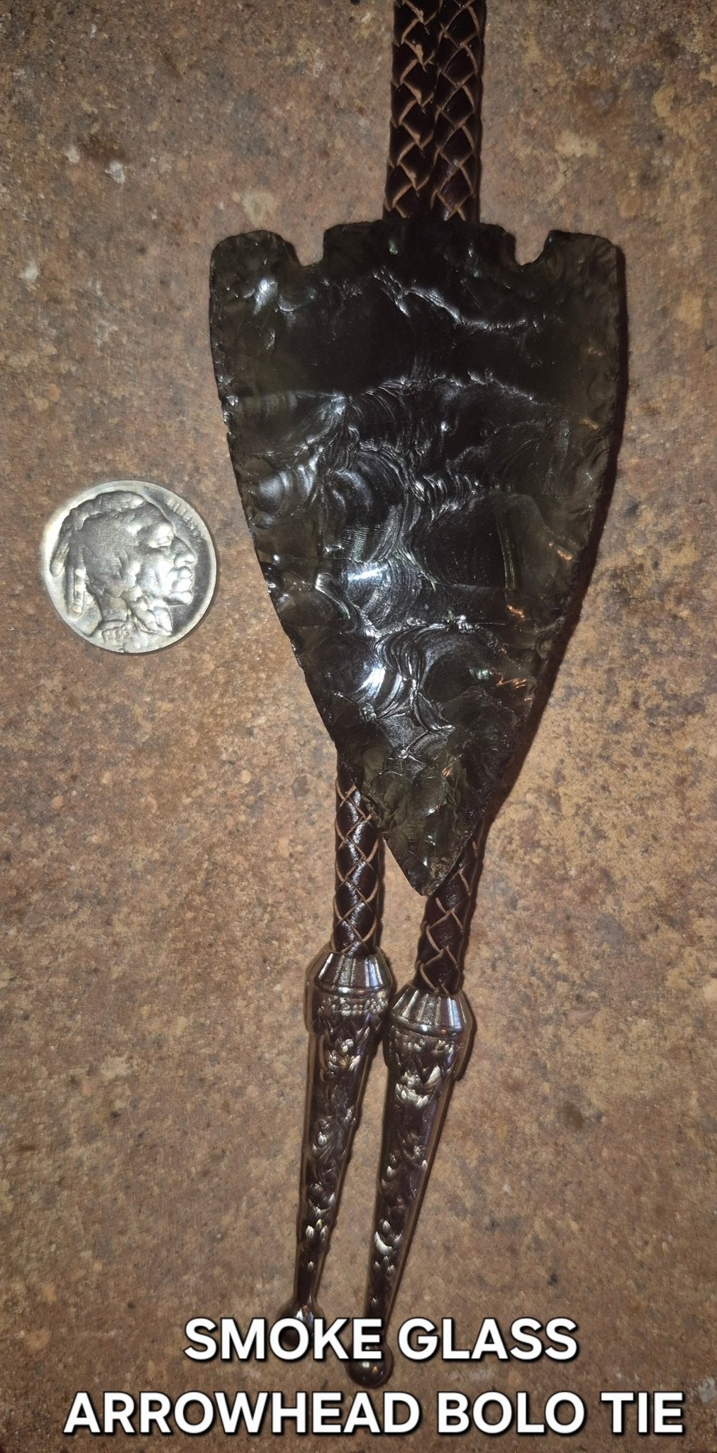 SMOKE GLASS ARROWHEAD BOLO TIE - MIKE'S CUSTOM BOLOS