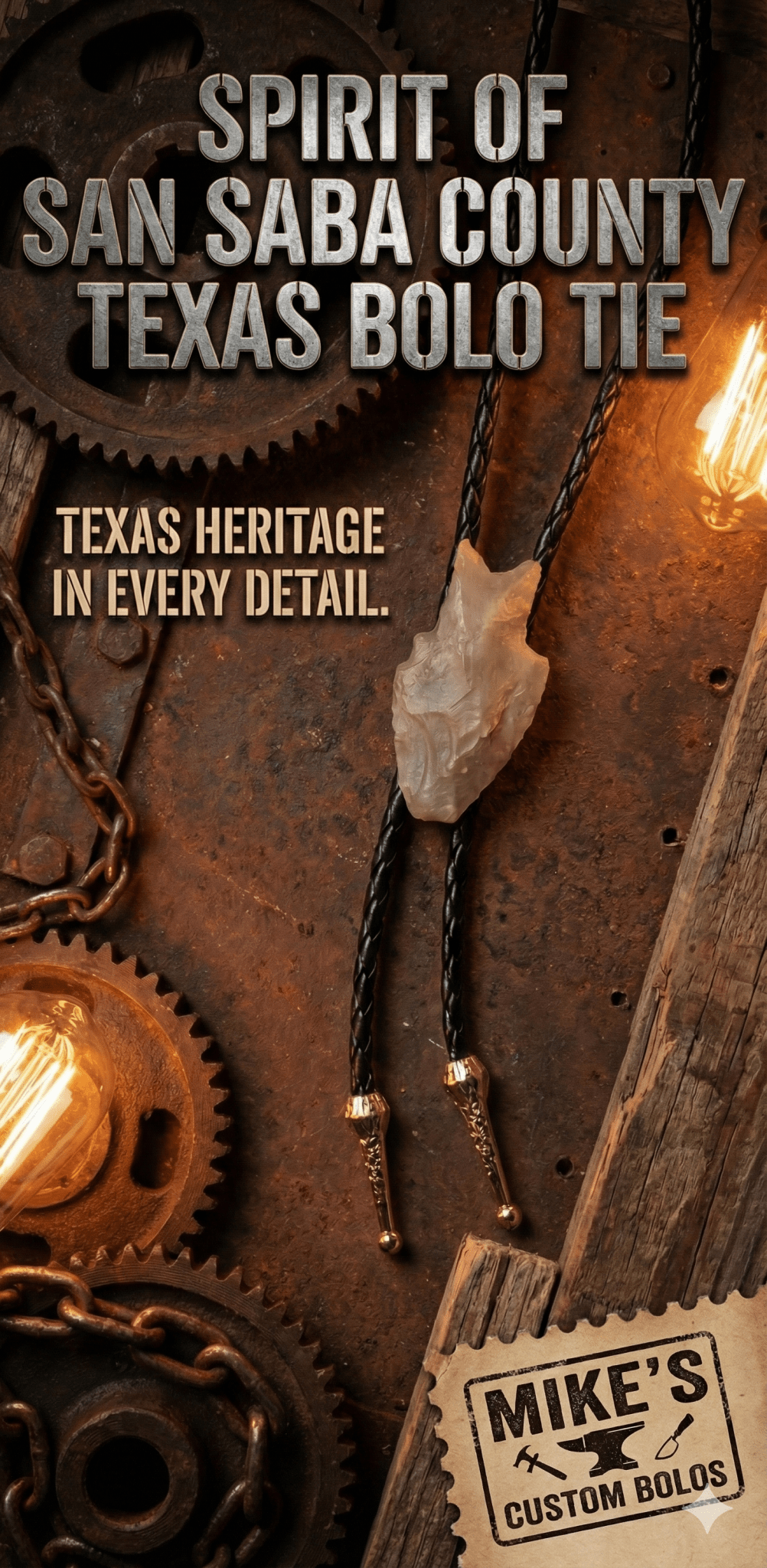 SPIRIT OF SAN SABA COUNTY TEXAS BOLO TIE - MIKE'S CUSTOM BOLOS