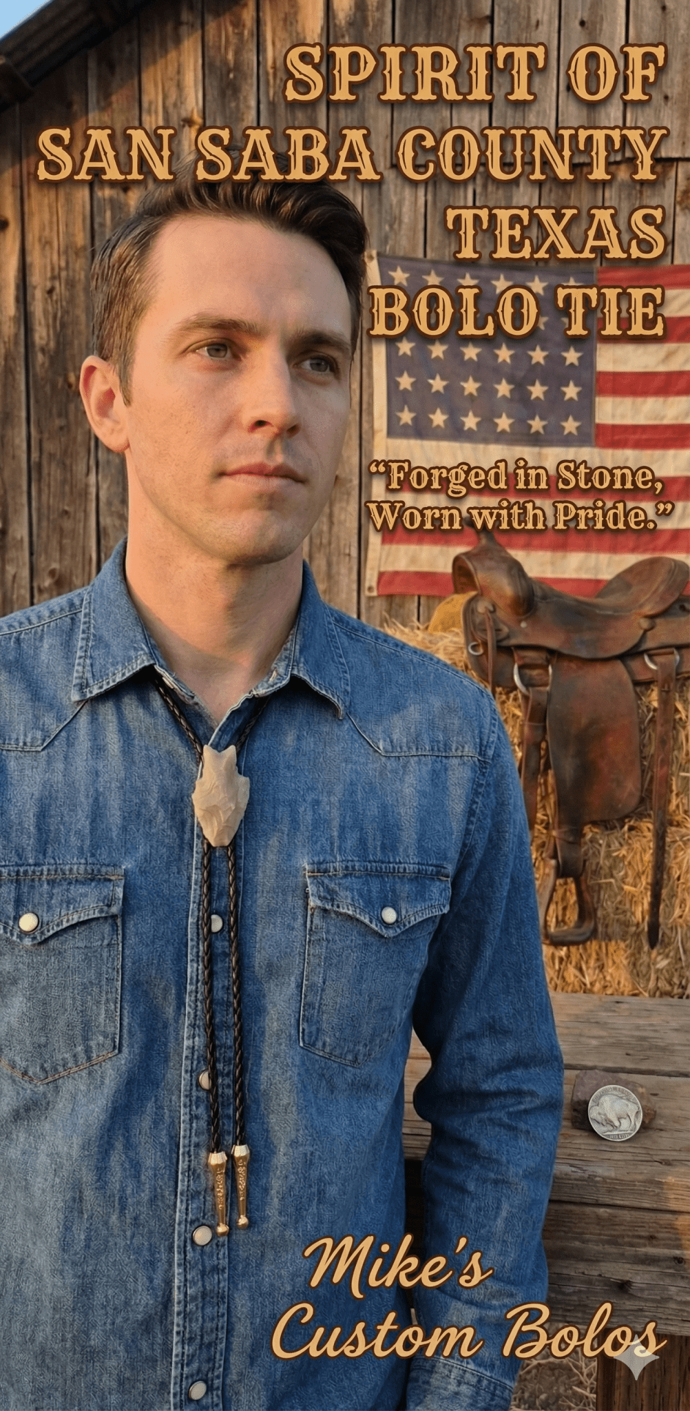 SPIRIT OF SAN SABA COUNTY TEXAS BOLO TIE - MIKE'S CUSTOM BOLOS