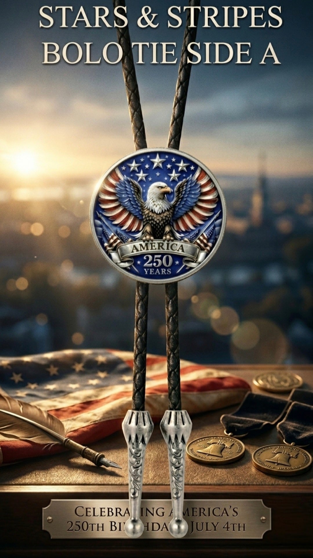 STARS AND STRIPES BOLO TIE (SIDE A) ~ LIMITED EDITION - MIKE'S CUSTOM BOLOS