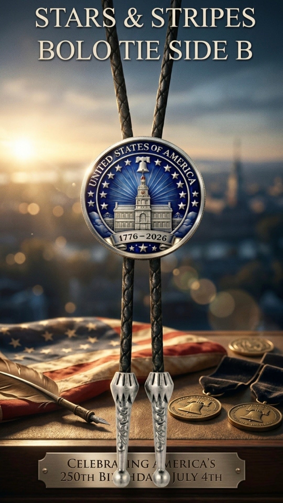 STARS AND STRIPES BOLO TIE (SIDE B) ~ LIMITED EDITION - MIKE'S CUSTOM BOLOS
