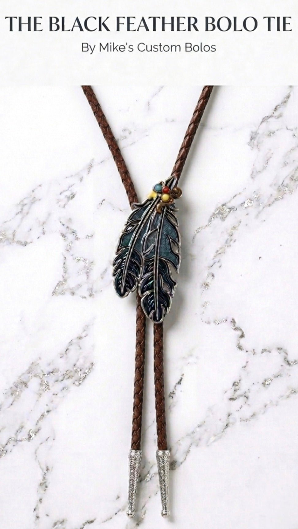 The Black Feather Bolo Tie ~ Mike's Custom Bolos x Steer Hat Co Collaboration - MIKE'S CUSTOM BOLOS