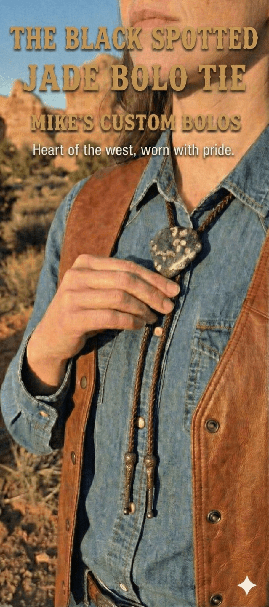 THE BLACK SPOTTED JADE BOLO TIE - MIKE'S CUSTOM BOLOS
