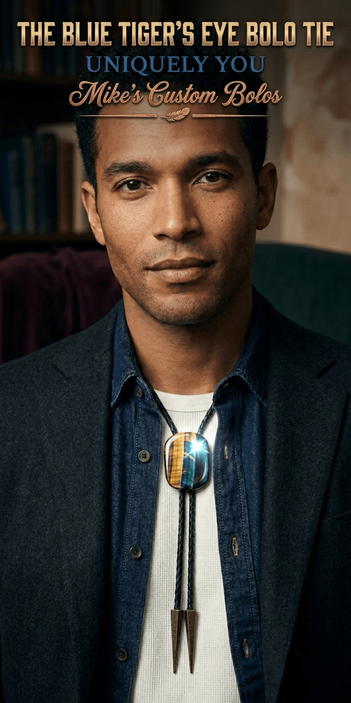THE BLUE TIGER'S EYE BOLO TIE ~ ELEVATE YOUR STYLE - MIKE'S CUSTOM BOLOS