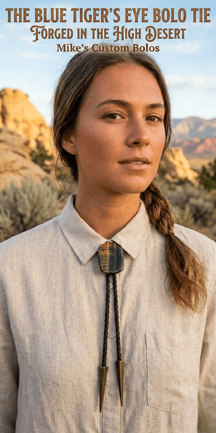 THE BLUE TIGER'S EYE BOLO TIE ~ ELEVATE YOUR STYLE - MIKE'S CUSTOM BOLOS