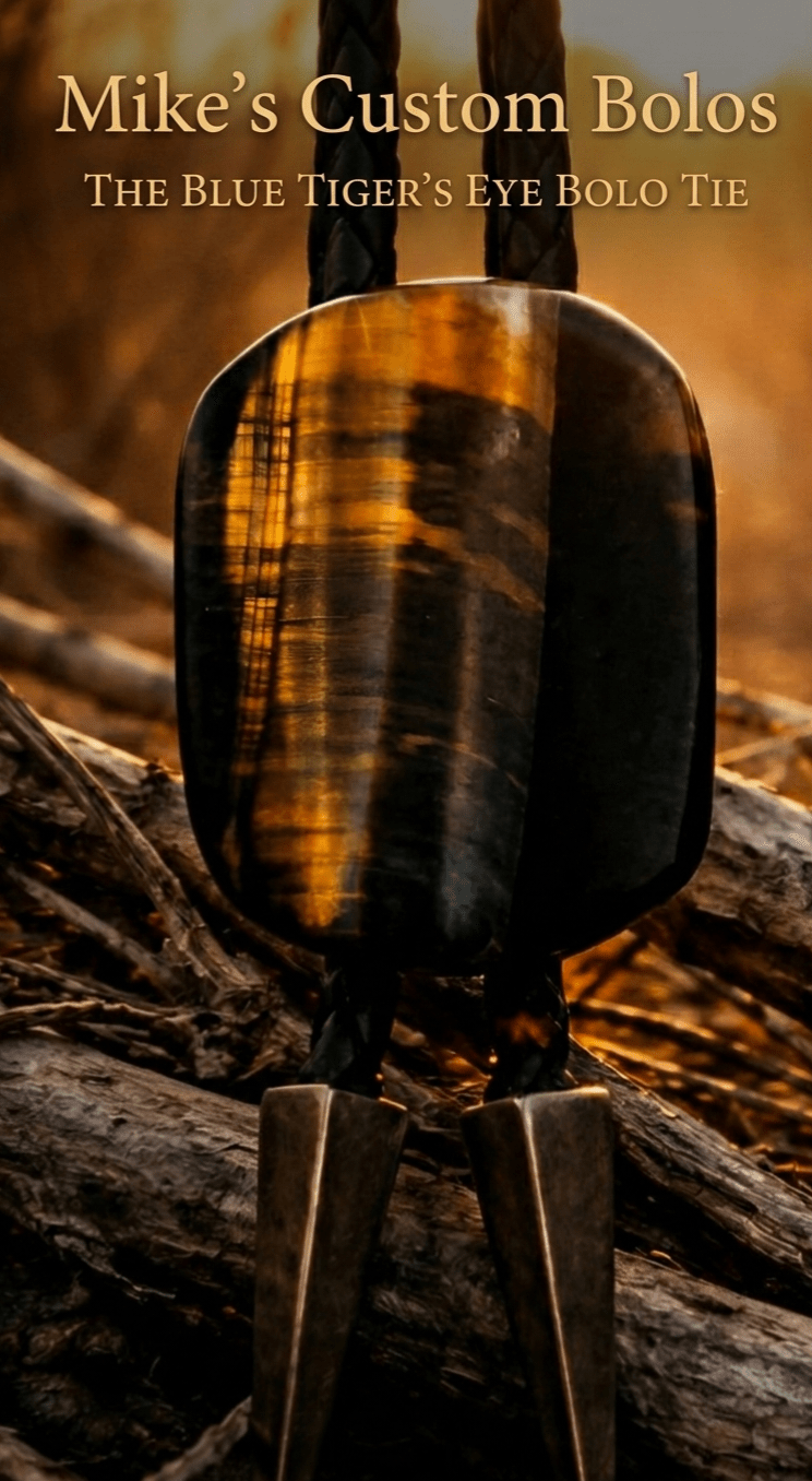THE BLUE TIGER'S EYE BOLO TIE ~ ELEVATE YOUR STYLE - MIKE'S CUSTOM BOLOS