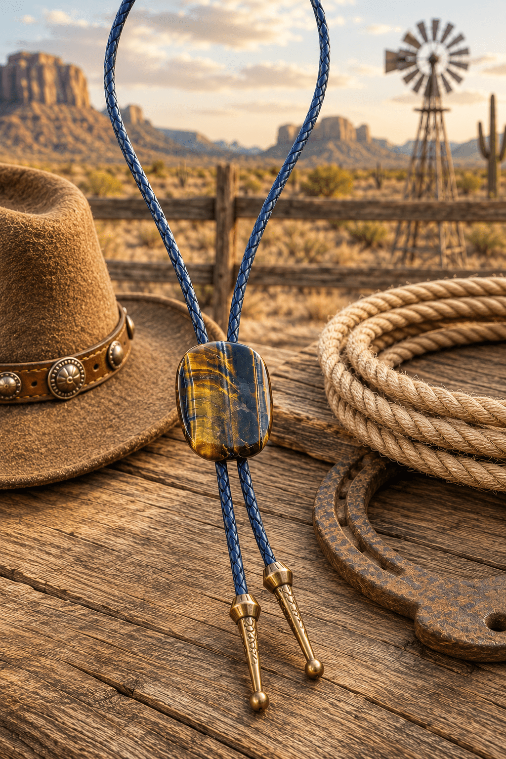 The Blue Tiger's Eye Bolo Tie ~ Elevate Your Style - MIKE'S CUSTOM BOLOS