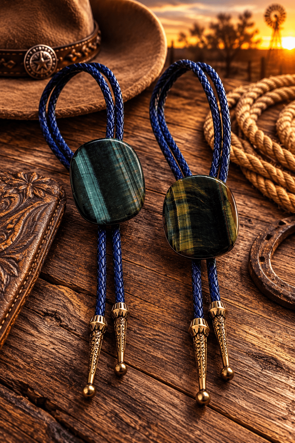 The Blue Tiger's Eye Bolo Tie ~ Elevate Your Style - MIKE'S CUSTOM BOLOS