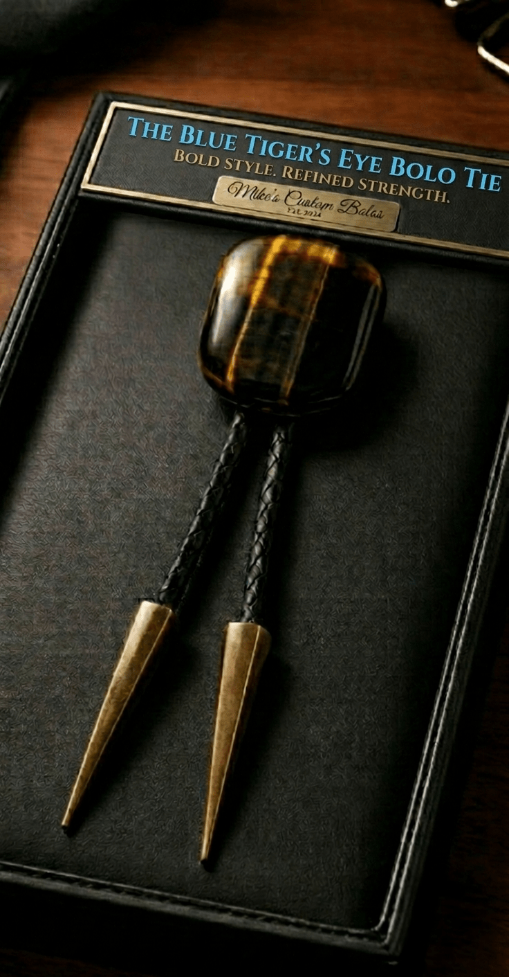 THE BLUE TIGER'S EYE BOLO TIE ~ ELEVATE YOUR STYLE - MIKE'S CUSTOM BOLOS