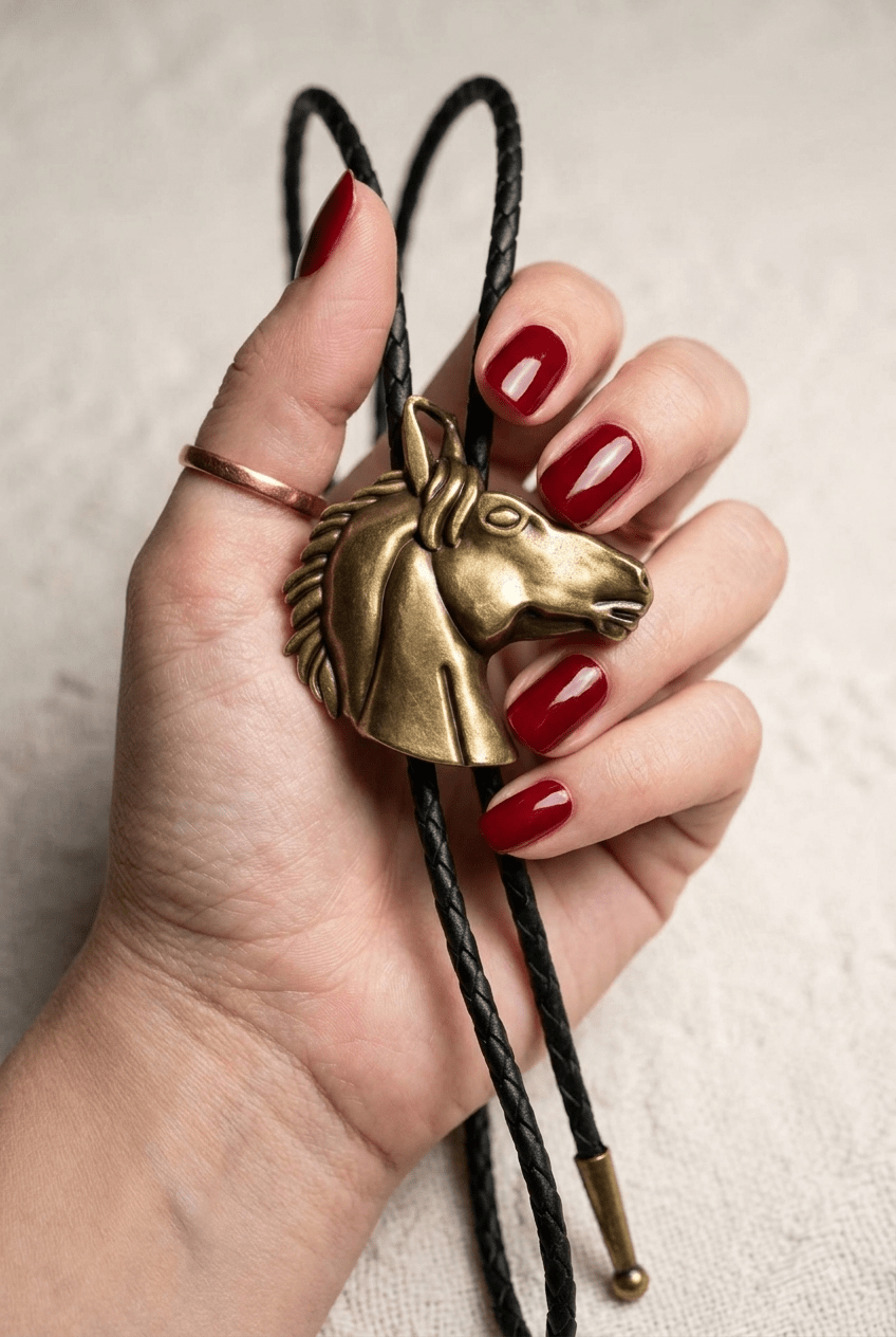 The Brass Mustang Bolo Tie ~ Antique Brass Horse Western Bolo Tie - MIKE'S CUSTOM BOLOS