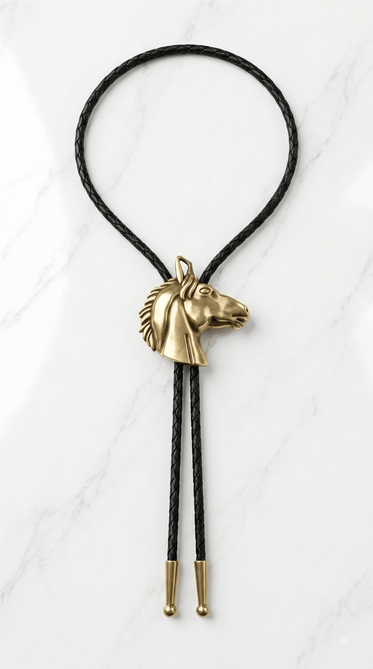 The Brass Mustang Bolo Tie ~ Antique Brass Horse Western Bolo Tie - MIKE'S CUSTOM BOLOS