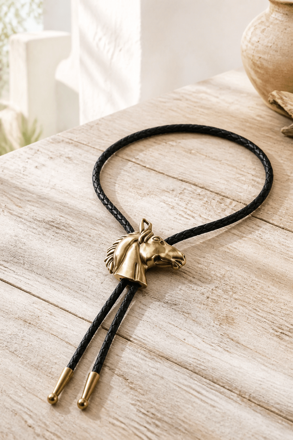The Brass Mustang Bolo Tie ~ Antique Brass Horse Western Bolo Tie - MIKE'S CUSTOM BOLOS