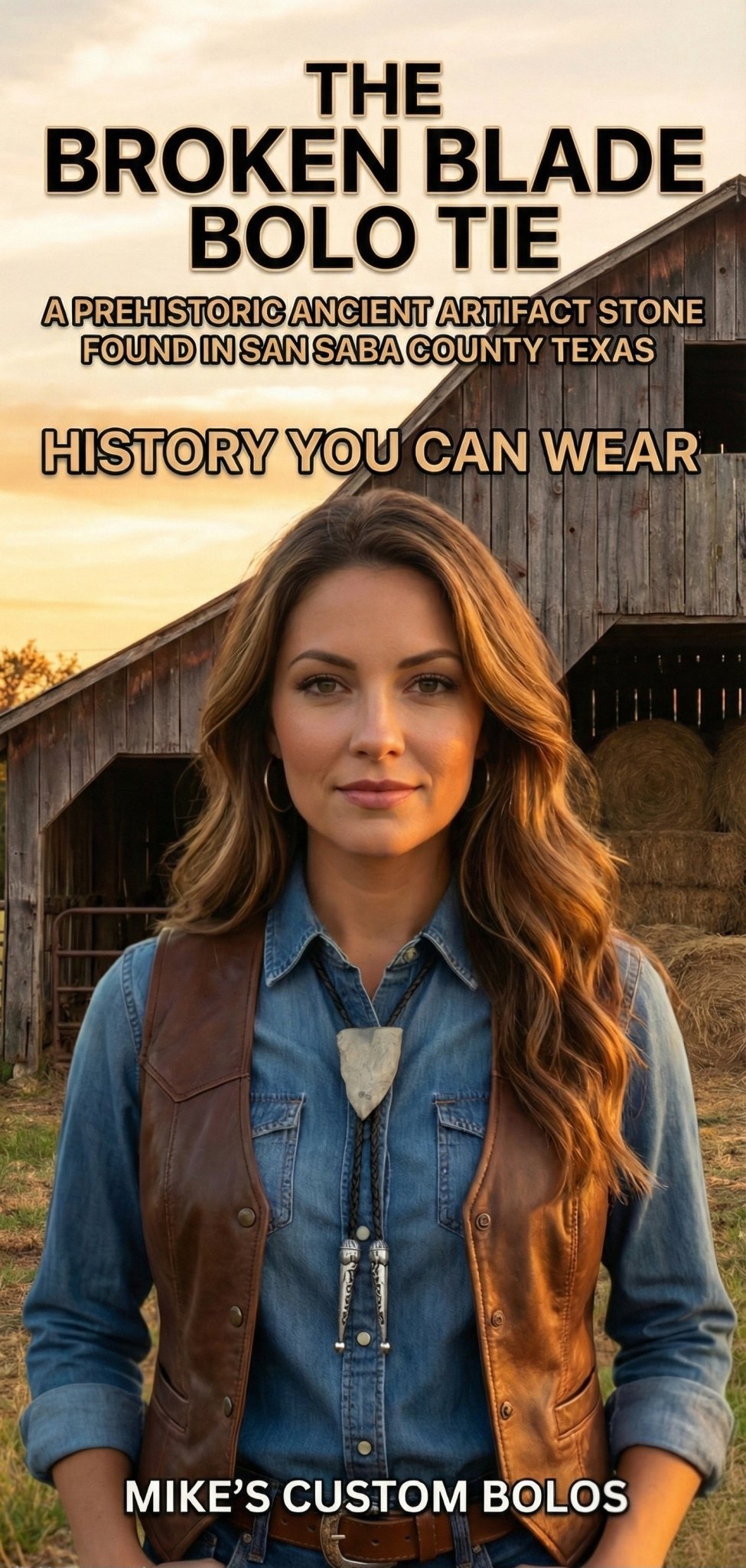 THE BROKEN BLADE BOLO TIE - A PIECE OF TEXAS HISTORY - MIKE'S CUSTOM BOLOS