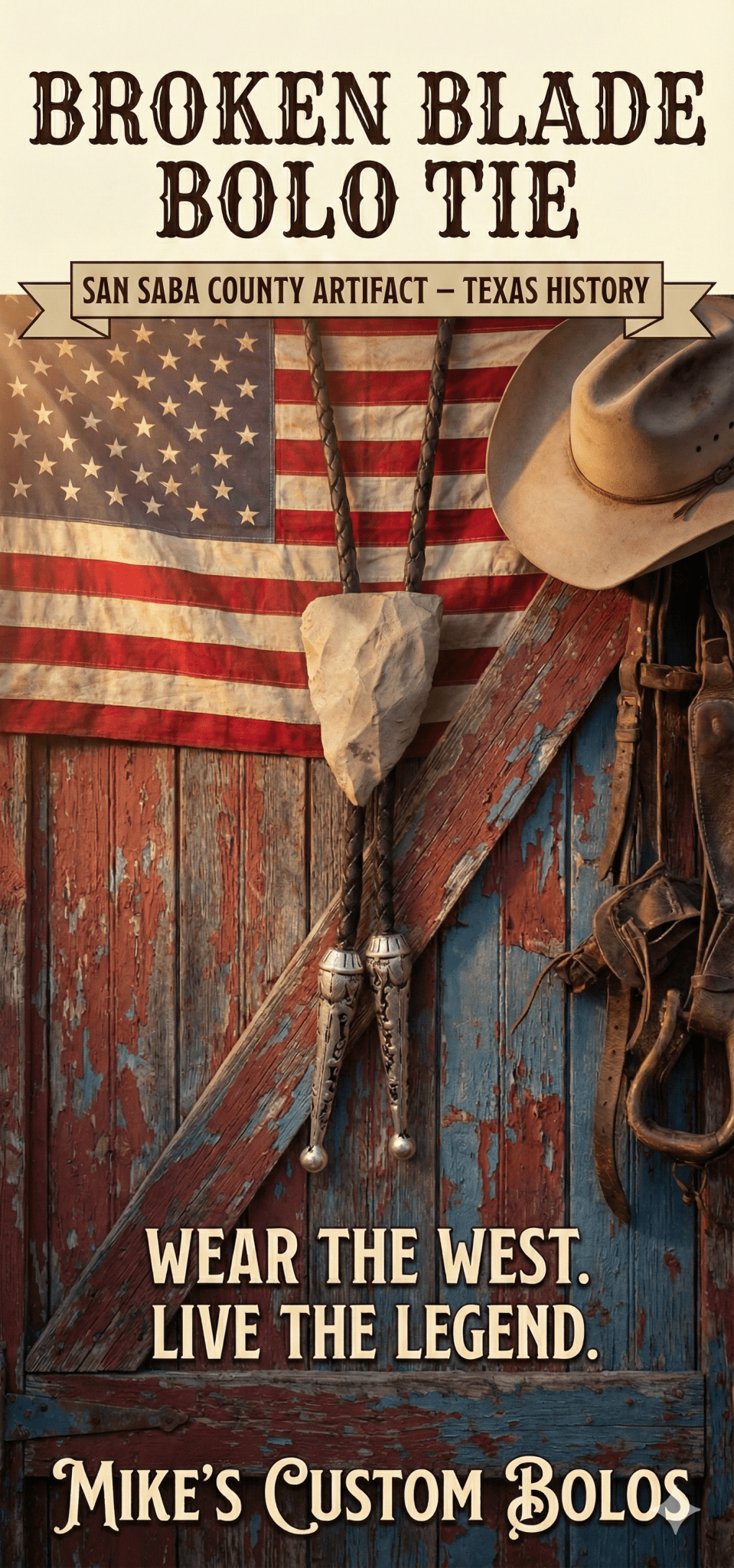 THE BROKEN BLADE BOLO TIE - A PIECE OF TEXAS HISTORY - MIKE'S CUSTOM BOLOS