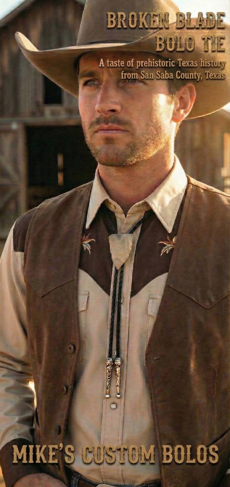 THE BROKEN BLADE BOLO TIE - A PIECE OF TEXAS HISTORY - MIKE'S CUSTOM BOLOS