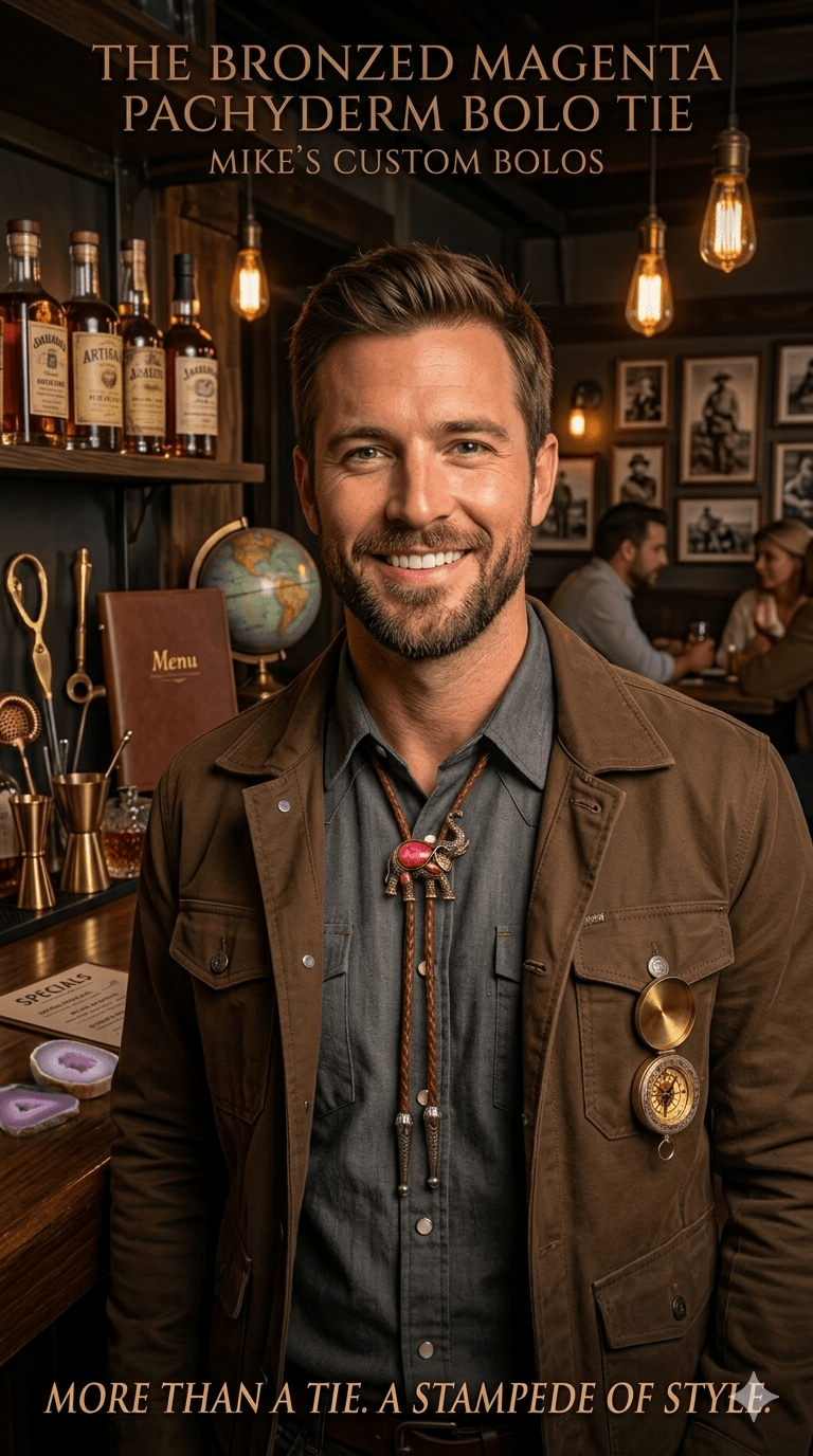 THE BRONZED MAGENTA PACHYDERM BOLO TIE - MIKE'S CUSTOM BOLOS