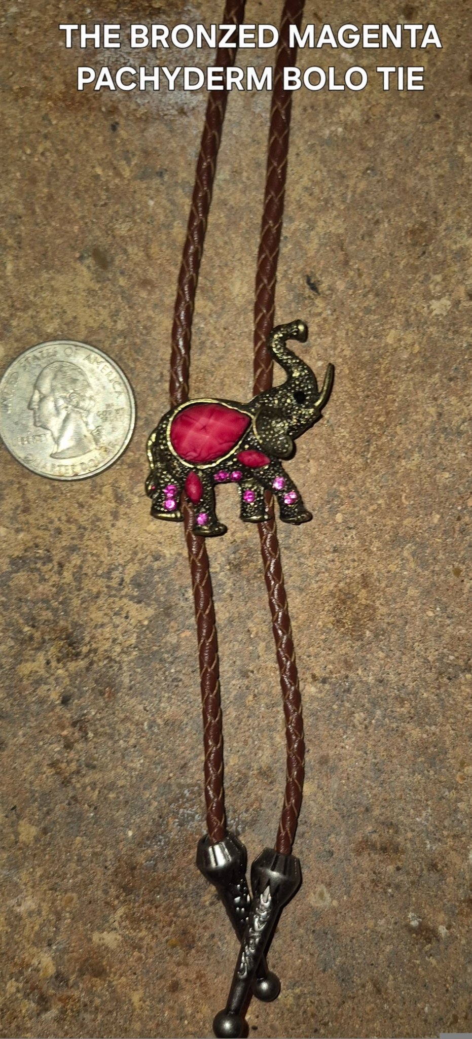 THE BRONZED MAGENTA PACHYDERM BOLO TIE - MIKE'S CUSTOM BOLOS