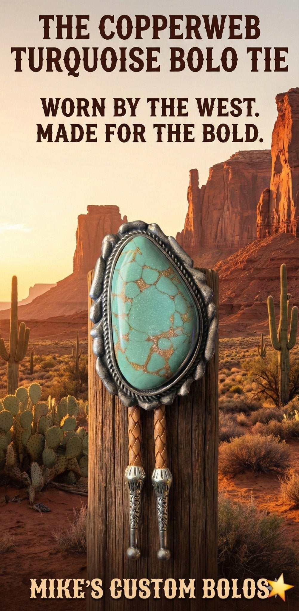 THE COPPERWEB TURQUOISE BOLO TIE - MIKE'S CUSTOM BOLOS