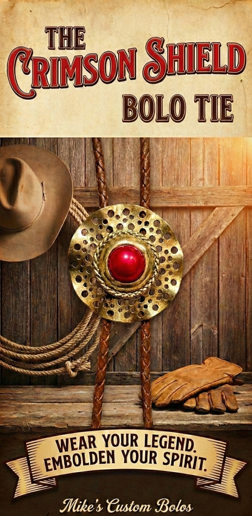 THE CRIMSON SHIELD BOLO TIE - MIKE'S CUSTOM BOLOS