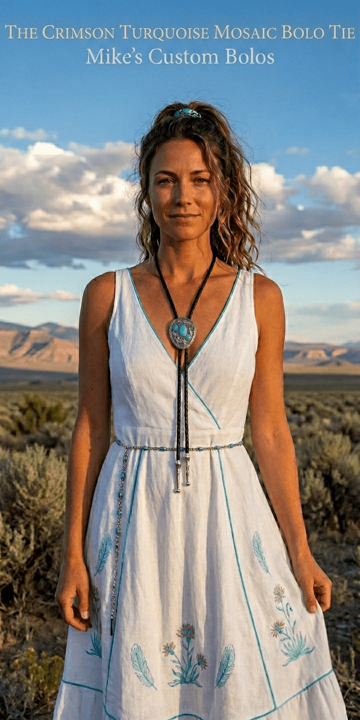 THE CRIMSON TURQUOISE MOSAIC BOLO TIE - MIKE'S CUSTOM BOLOS