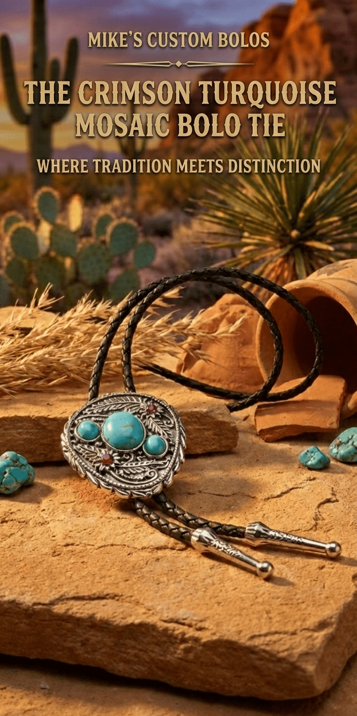 THE CRIMSON TURQUOISE MOSAIC BOLO TIE - MIKE'S CUSTOM BOLOS