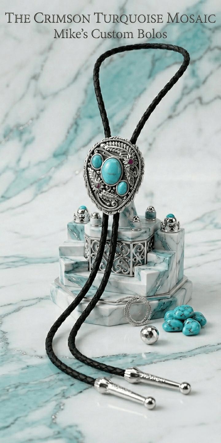 THE CRIMSON TURQUOISE MOSAIC BOLO TIE - MIKE'S CUSTOM BOLOS