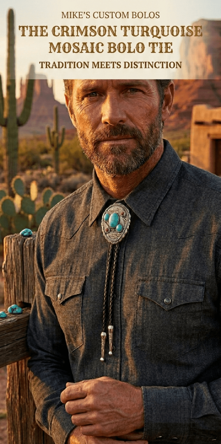 THE CRIMSON TURQUOISE MOSAIC BOLO TIE - MIKE'S CUSTOM BOLOS