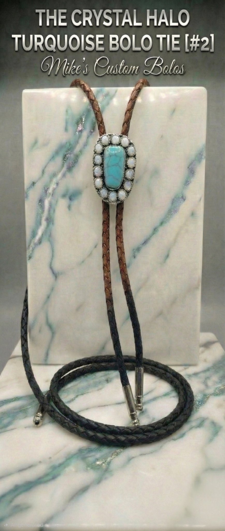 THE CRYSTAL HALO TURQUOISE BOLO TIE - MIKE'S CUSTOM BOLOS