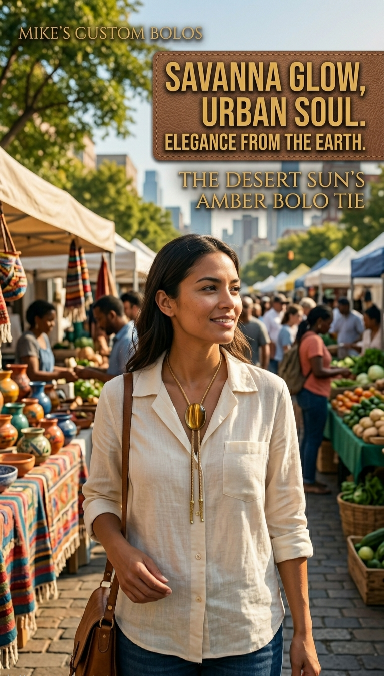 THE DESERT SUN'S AMBER BOLO TIE - MIKE'S CUSTOM BOLOS