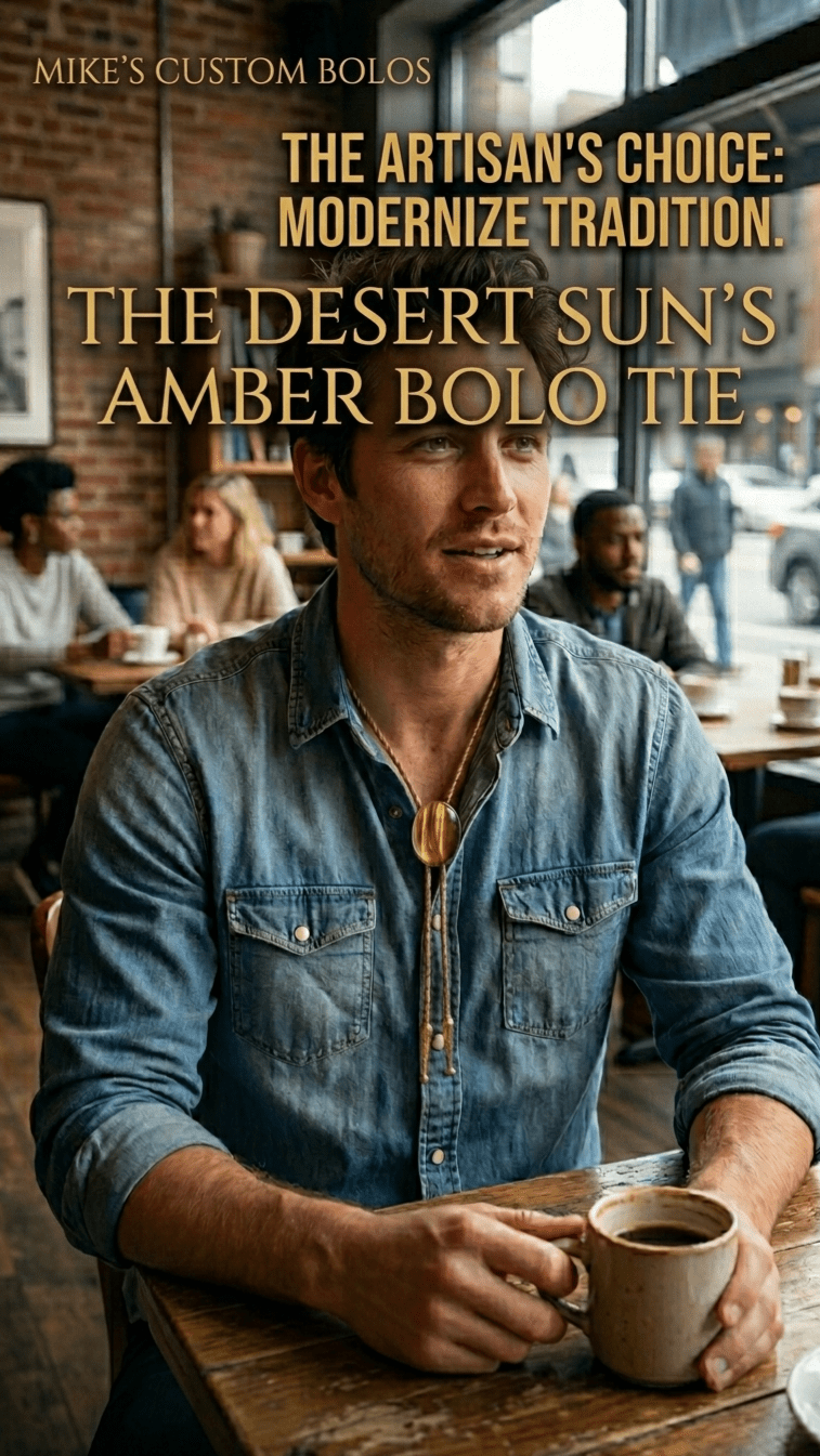 THE DESERT SUN'S AMBER BOLO TIE - MIKE'S CUSTOM BOLOS