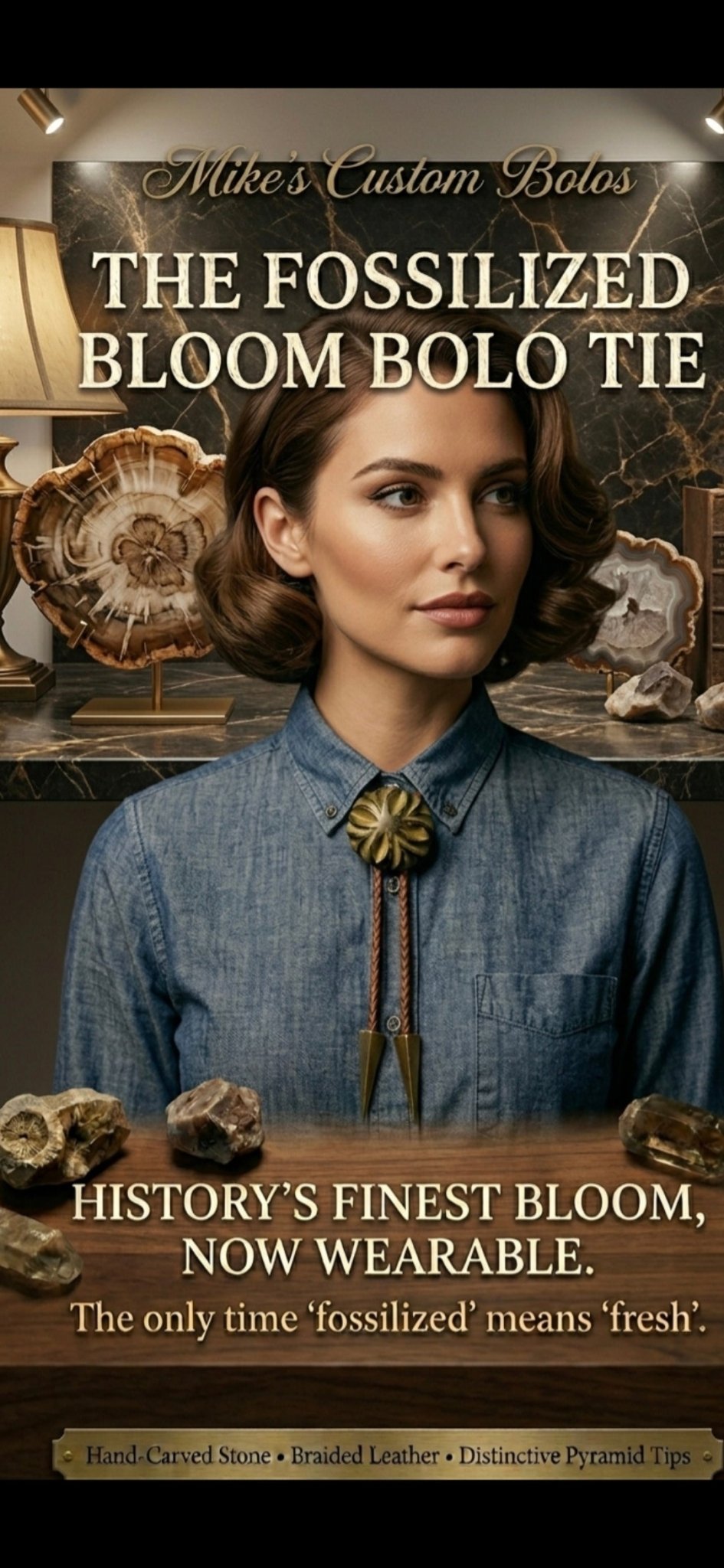 THE FOSSILIZED BLOOM BOLO TIE - MIKE'S CUSTOM BOLOS