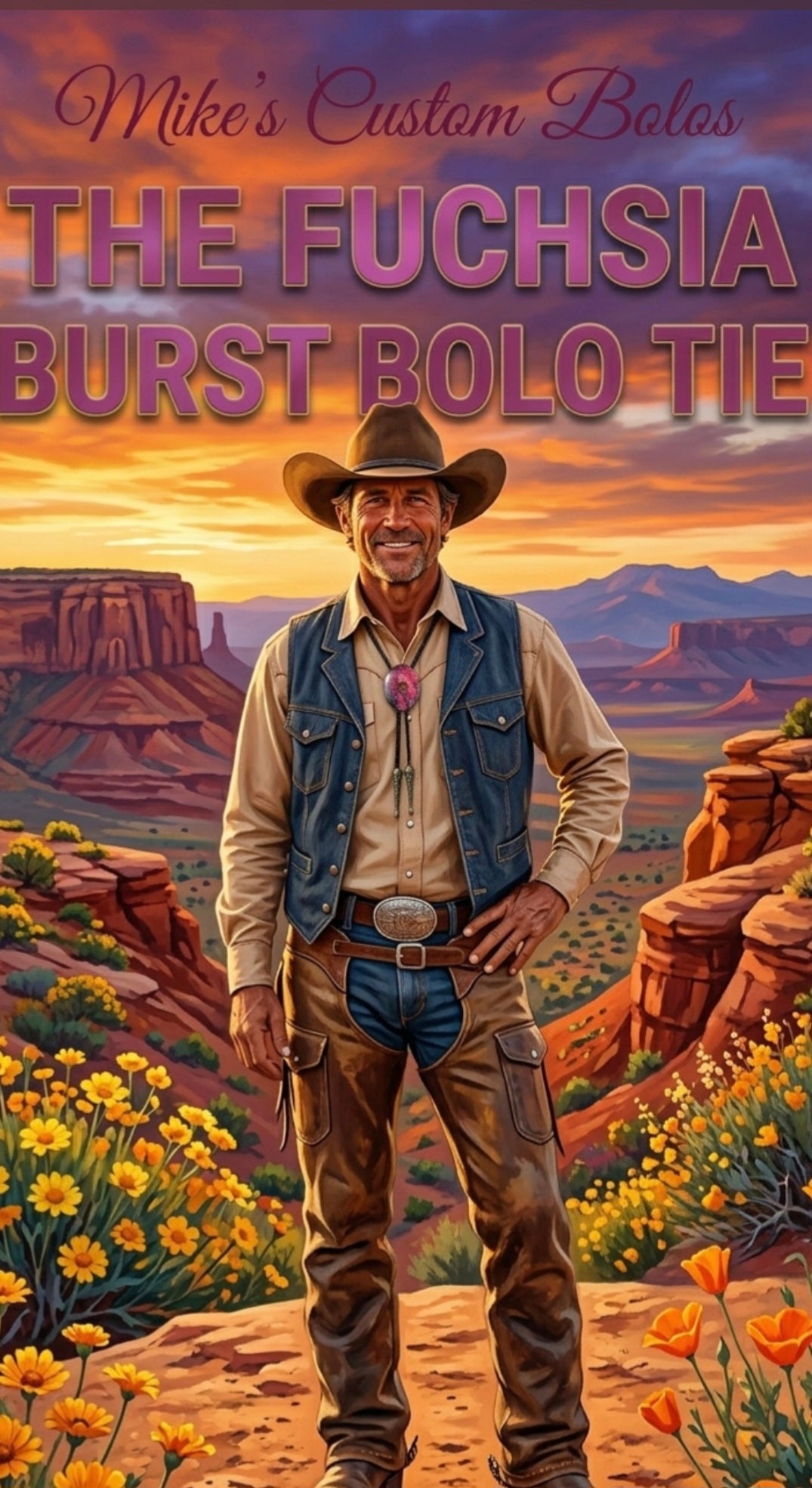THE FUCHSIA BURST BOLO TIE - MIKE'S CUSTOM BOLOS