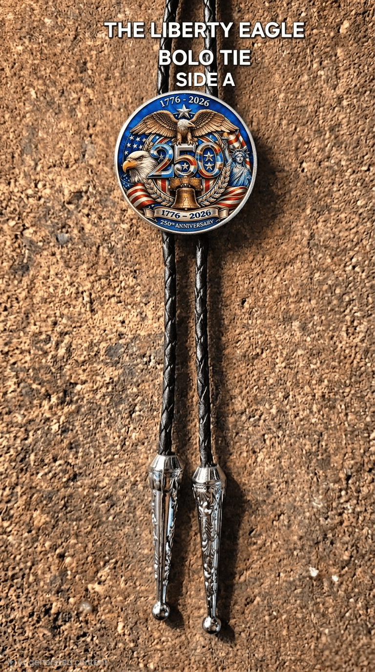 THE LIBERTY EAGLE BOLO TIE (SIDE A) ~ Limited Edition U.S. Semiquincentennial Commemorative Bolo Tie - MIKE'S CUSTOM BOLOS