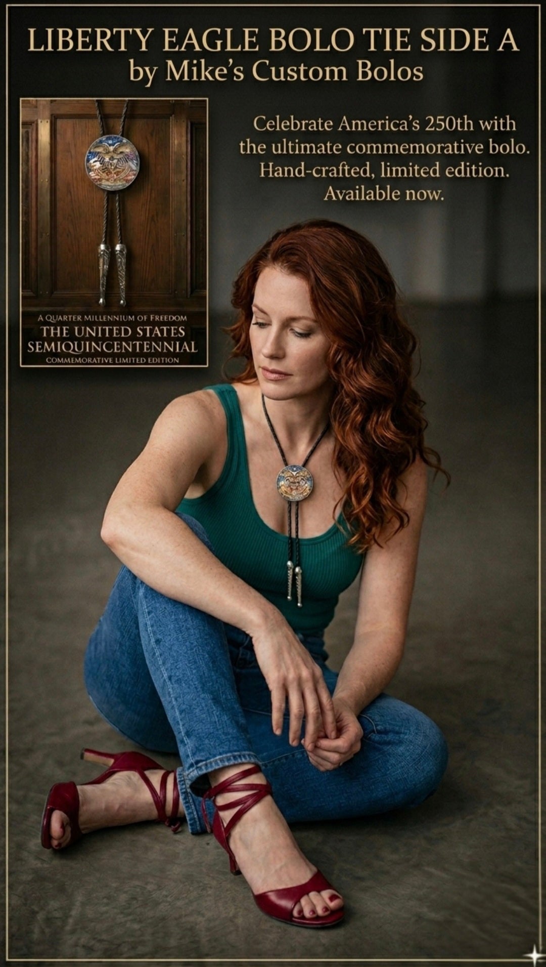 THE LIBERTY EAGLE BOLO TIE (SIDE A) ~ Limited Edition U.S. Semiquincentennial Commemorative Bolo Tie - MIKE'S CUSTOM BOLOS