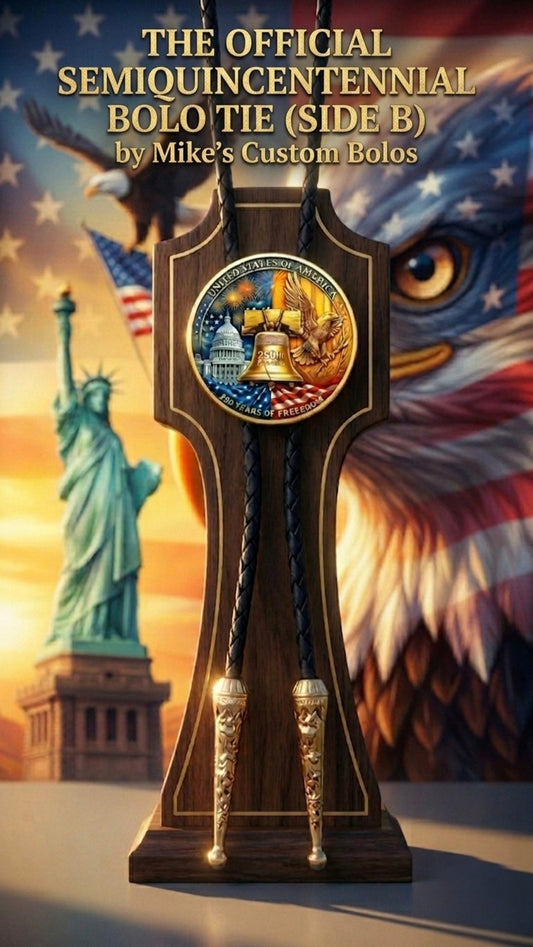 THE OFFICIAL SEMIQUINCENTINNIAL BOLO TIE (SIDE B) - MIKE'S CUSTOM BOLOS