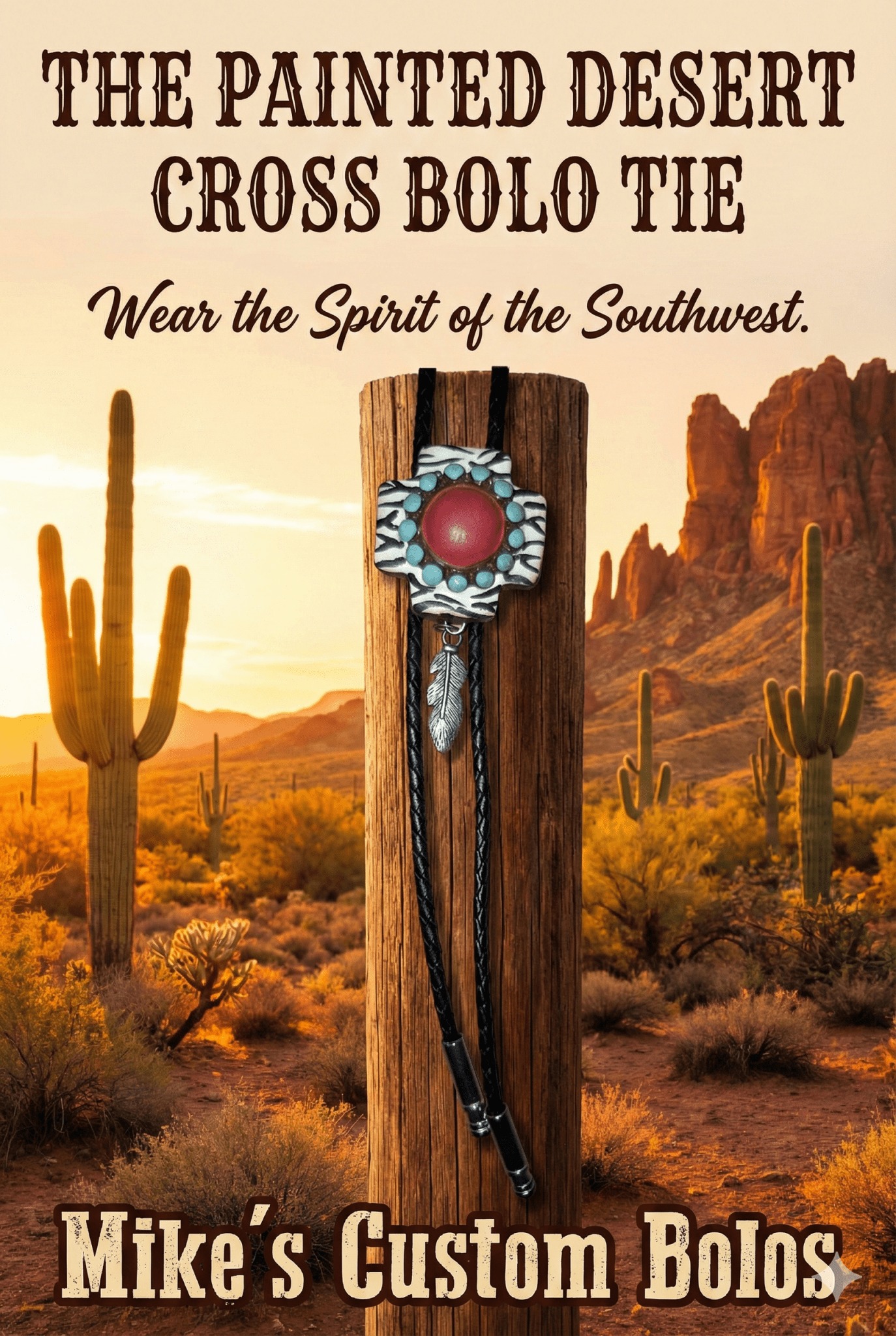 THE PAINTED DESERT CROSS BOLO TIE - MIKE'S CUSTOM BOLOS