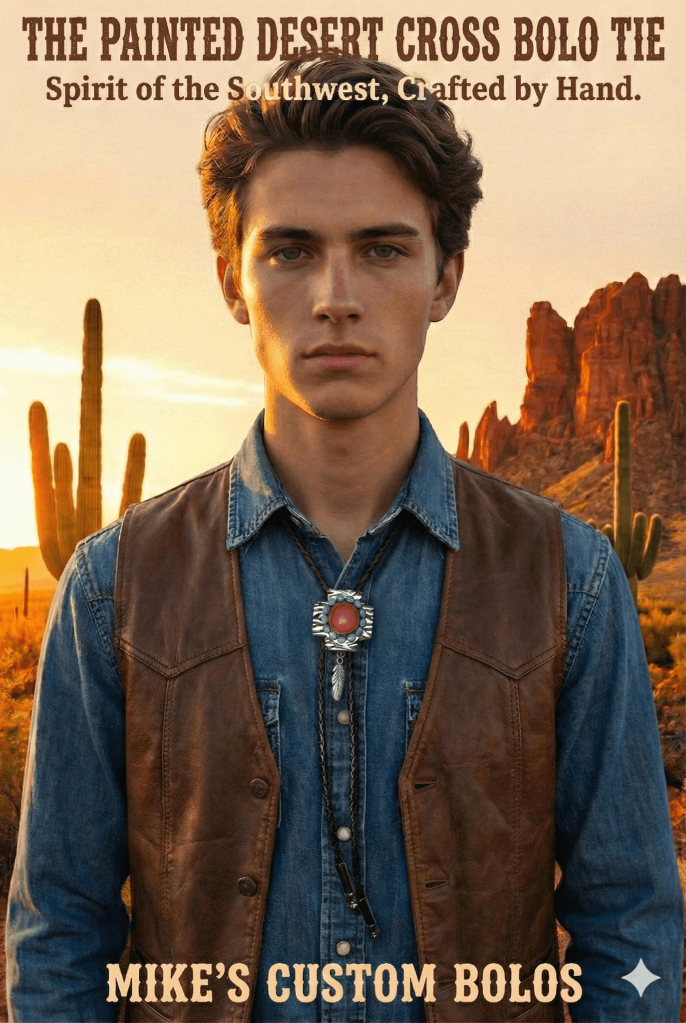 THE PAINTED DESERT CROSS BOLO TIE - MIKE'S CUSTOM BOLOS