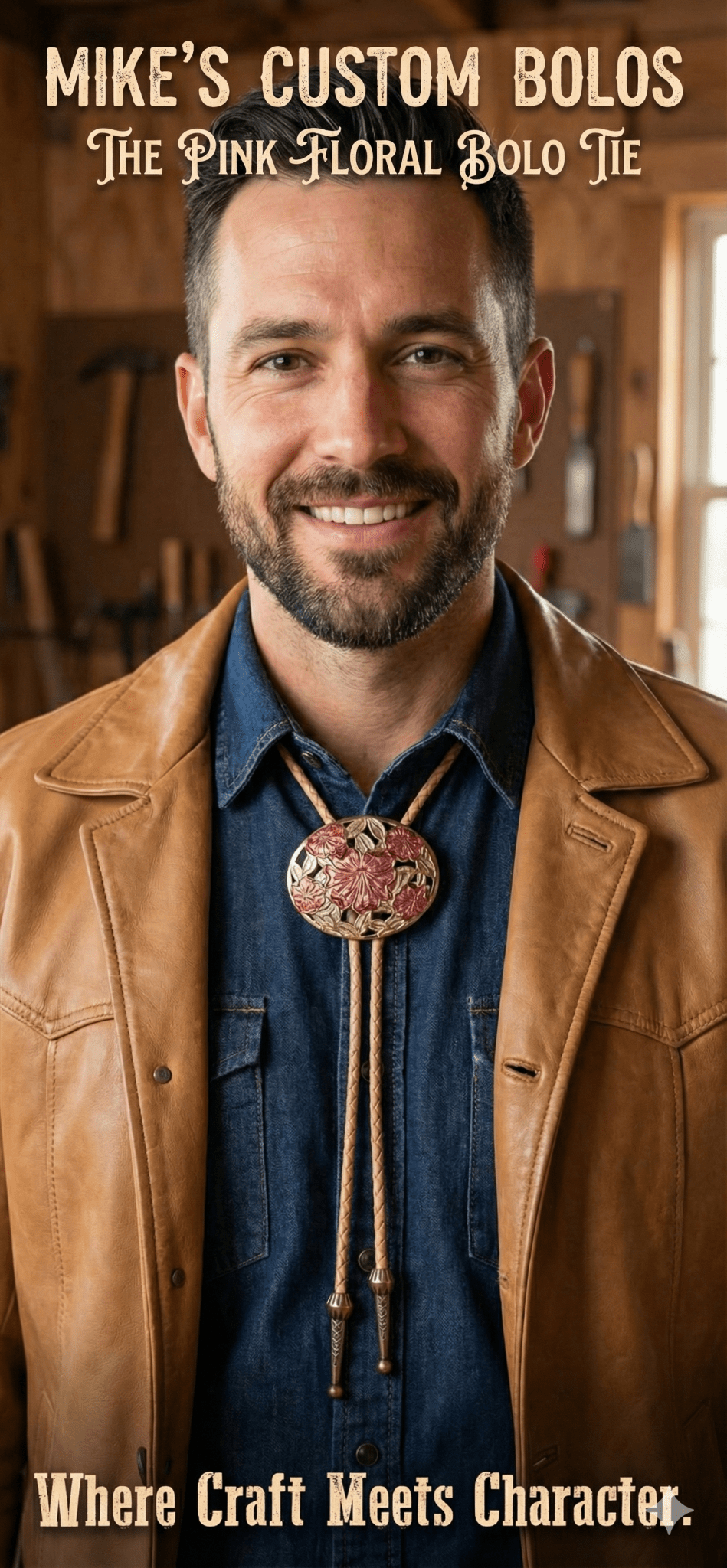 THE PINK FLORAL BOLO TIE - MIKE'S CUSTOM BOLOS