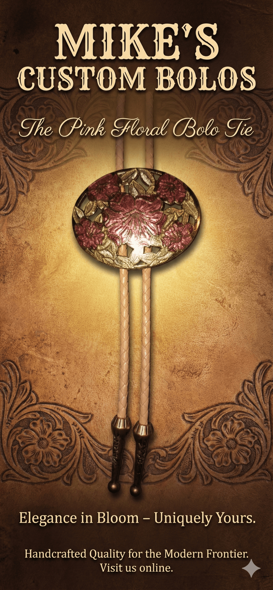 THE PINK FLORAL BOLO TIE - MIKE'S CUSTOM BOLOS