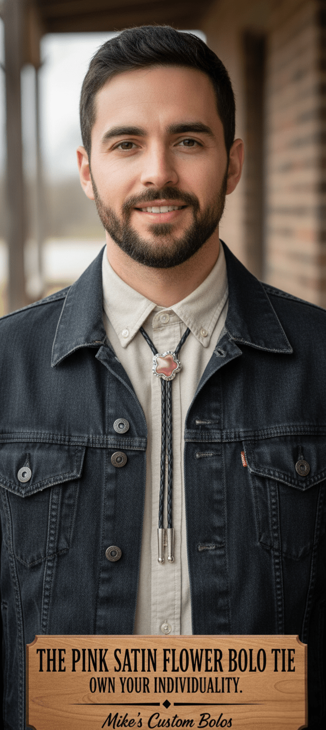 THE PINK SATIN FLOWER BOLO TIE - MIKE'S CUSTOM BOLOS