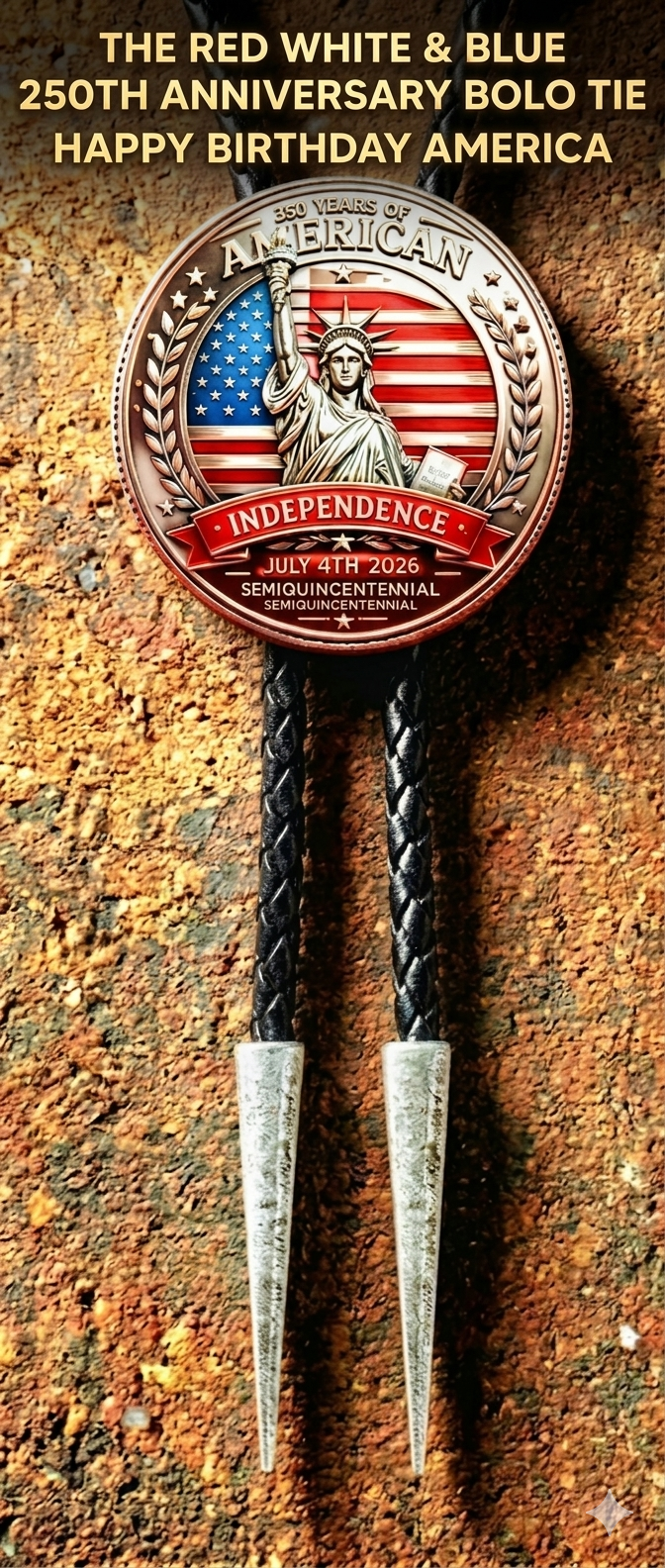 THE RED WHITE & BLUE 250TH ANNIVERSARY BOLO TIE - MIKE'S CUSTOM BOLOS