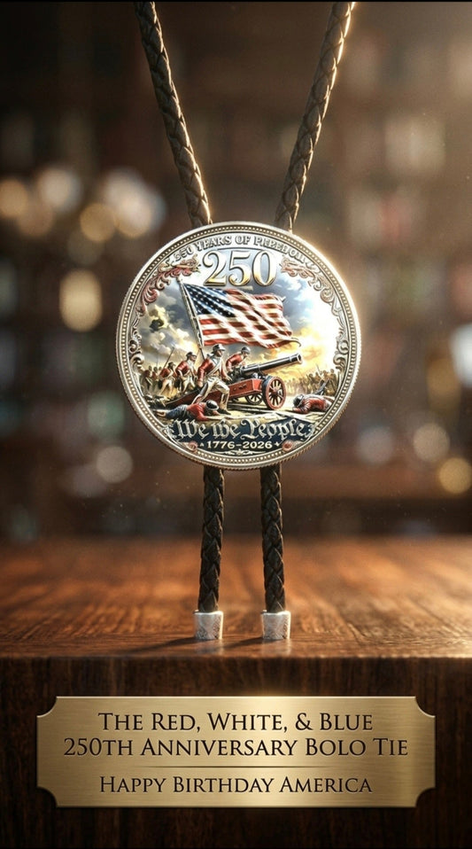RED WHITE & BLUE 250TH ANNIVERSARY BOLO TIE SIDE B - MIKE'S CUSTOM BOLOS