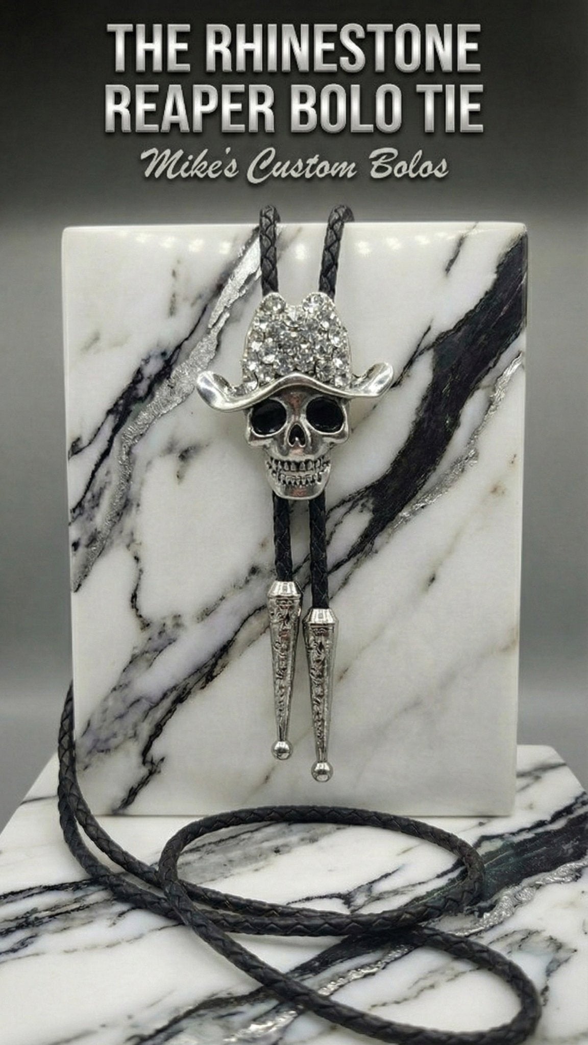 THE RHINESTONE REAPER BOLO TIE - MIKE'S CUSTOM BOLOS